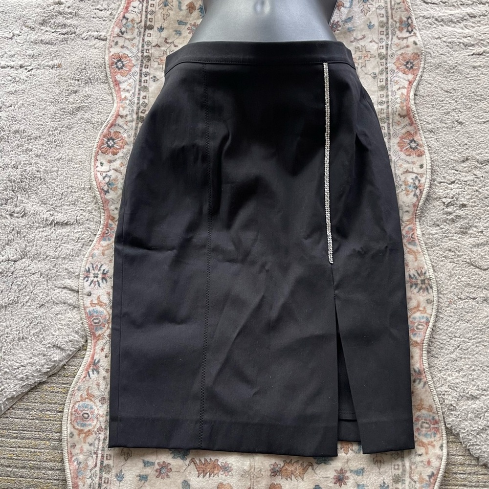 Blumarine Black Pencil Skirt with Silver Rhinestone Accent